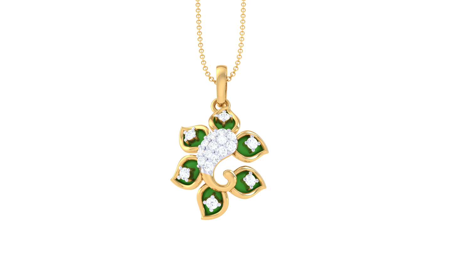 Verdant Bloom Pendant In Luminous Gold – 0.11 Ct Diamonds