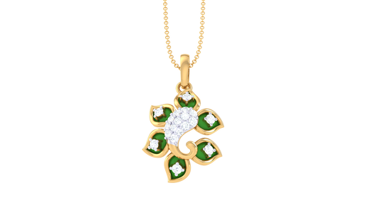 Verdant Bloom Pendant In Luminous Gold – 0.11 Ct Diamonds