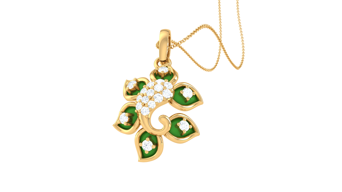 Verdant Bloom Pendant In Luminous Gold – 0.11 Ct Diamonds