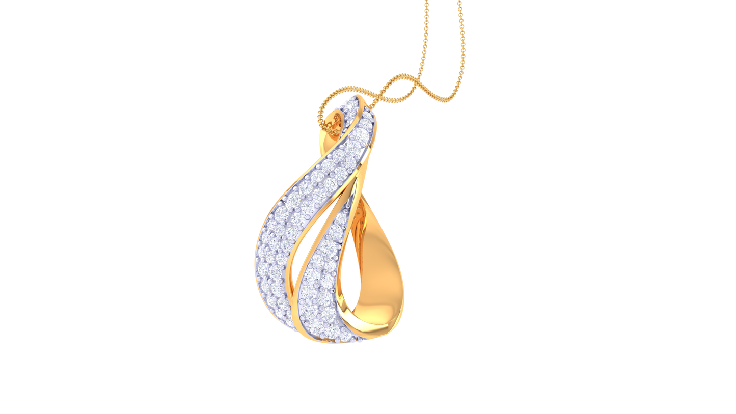 Dual-Curve Teardrop Motif Pendant In Gold0.48 Ct Dazzling Diamond Pavé