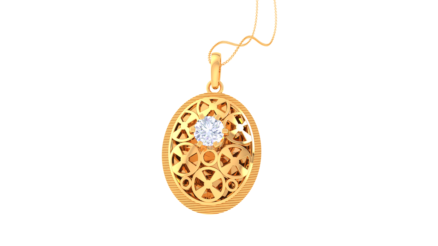 Lattice Embrace Pendant In Gold - 0.59 Ct Brilliant Round Cut Diamond