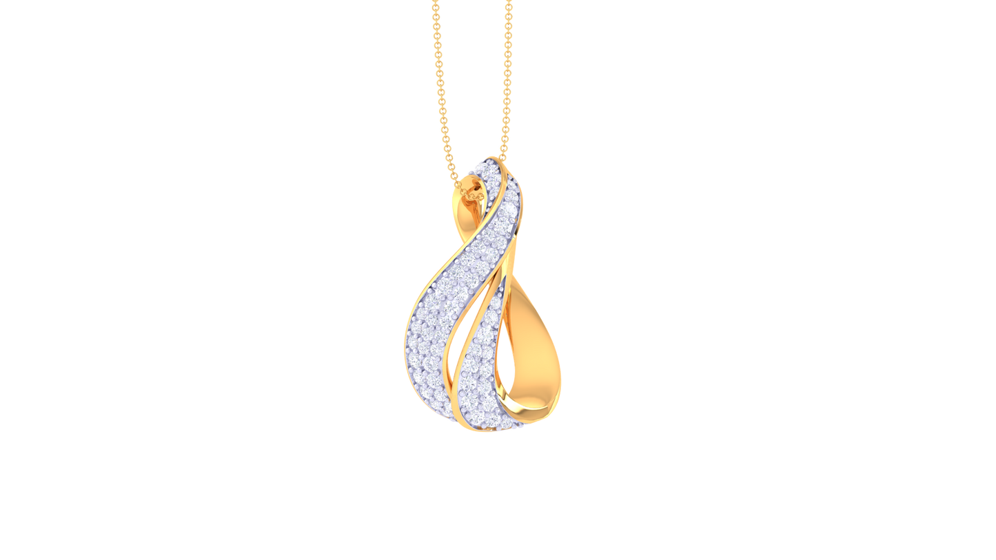 Dual-Curve Teardrop Motif Pendant In Gold0.48 Ct Dazzling Diamond Pavé