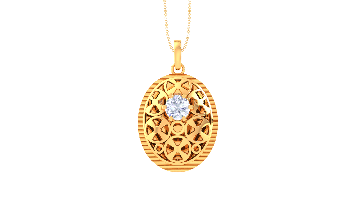 Lattice Embrace Pendant In Gold - 0.59 Ct Brilliant Round Cut Diamond