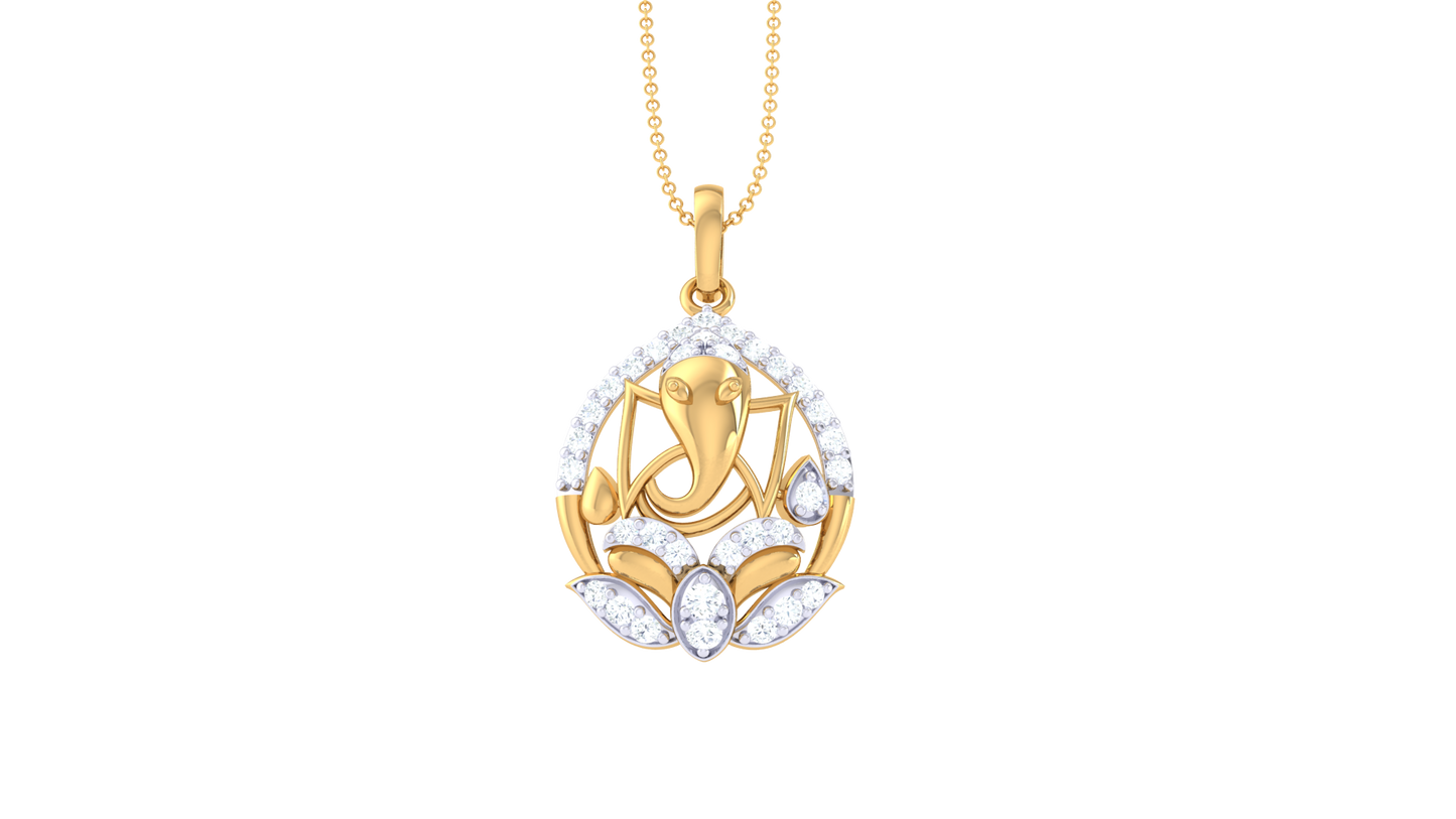 Divine Grace Shri Ganesha Pendant In Gold – 0.21 Ct Marquise-Cut Diamonds