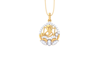 Divine Grace Shri Ganesha Pendant In Gold – 0.21 Ct Marquise-Cut Diamonds