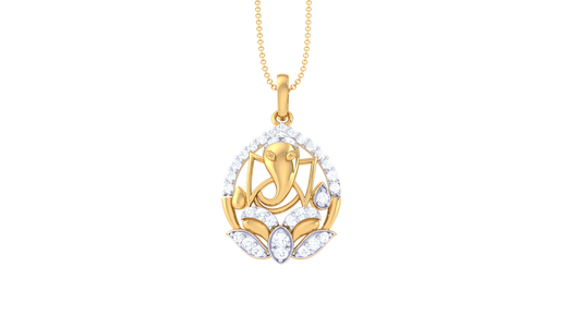 Divine Grace Shri Ganesha Pendant In Gold – 0.21 Ct Marquise-Cut Diamonds