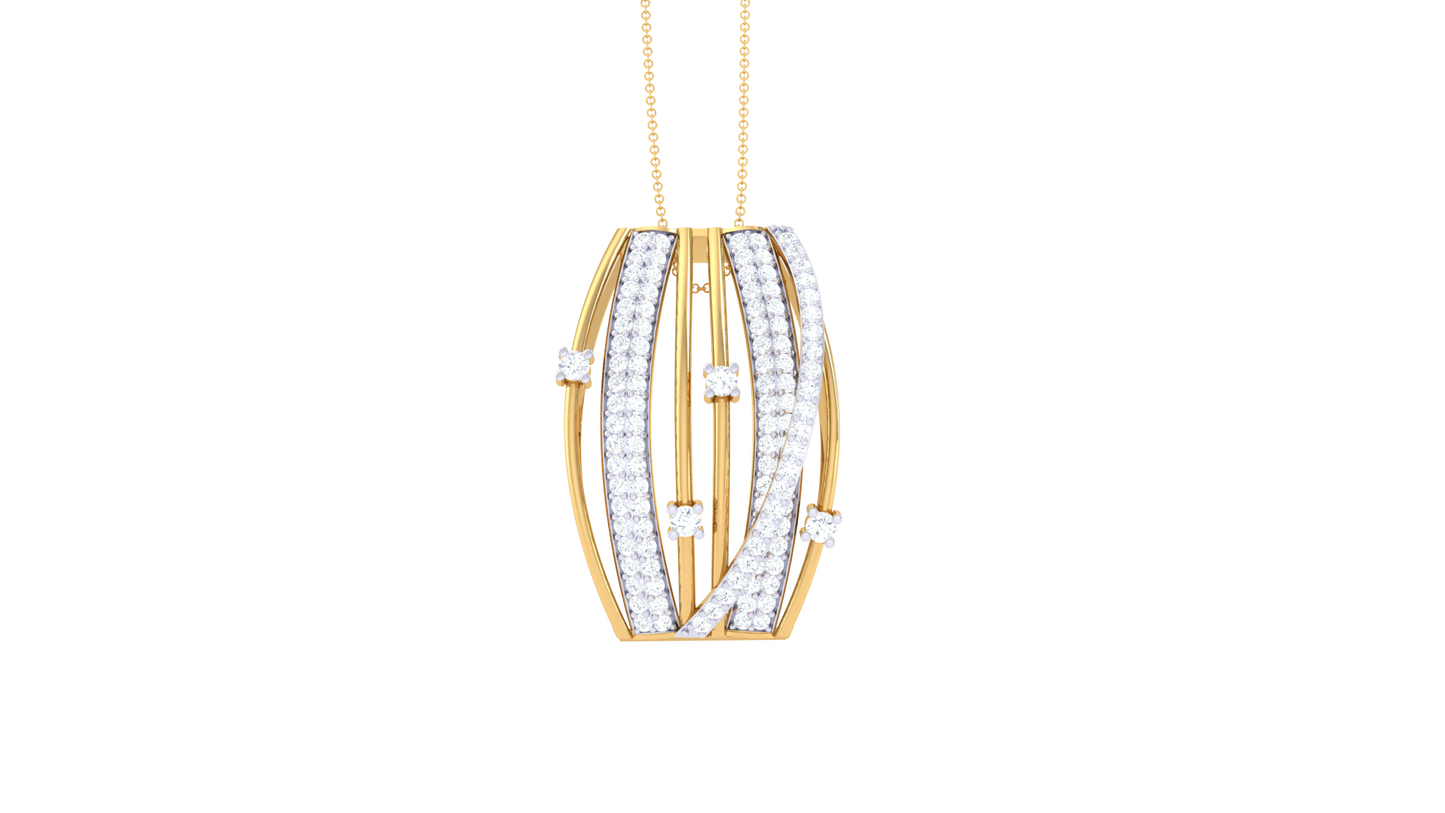 Starlight Cylinder Golden Pendent – 0.74 Ct Sparkling Diamonds