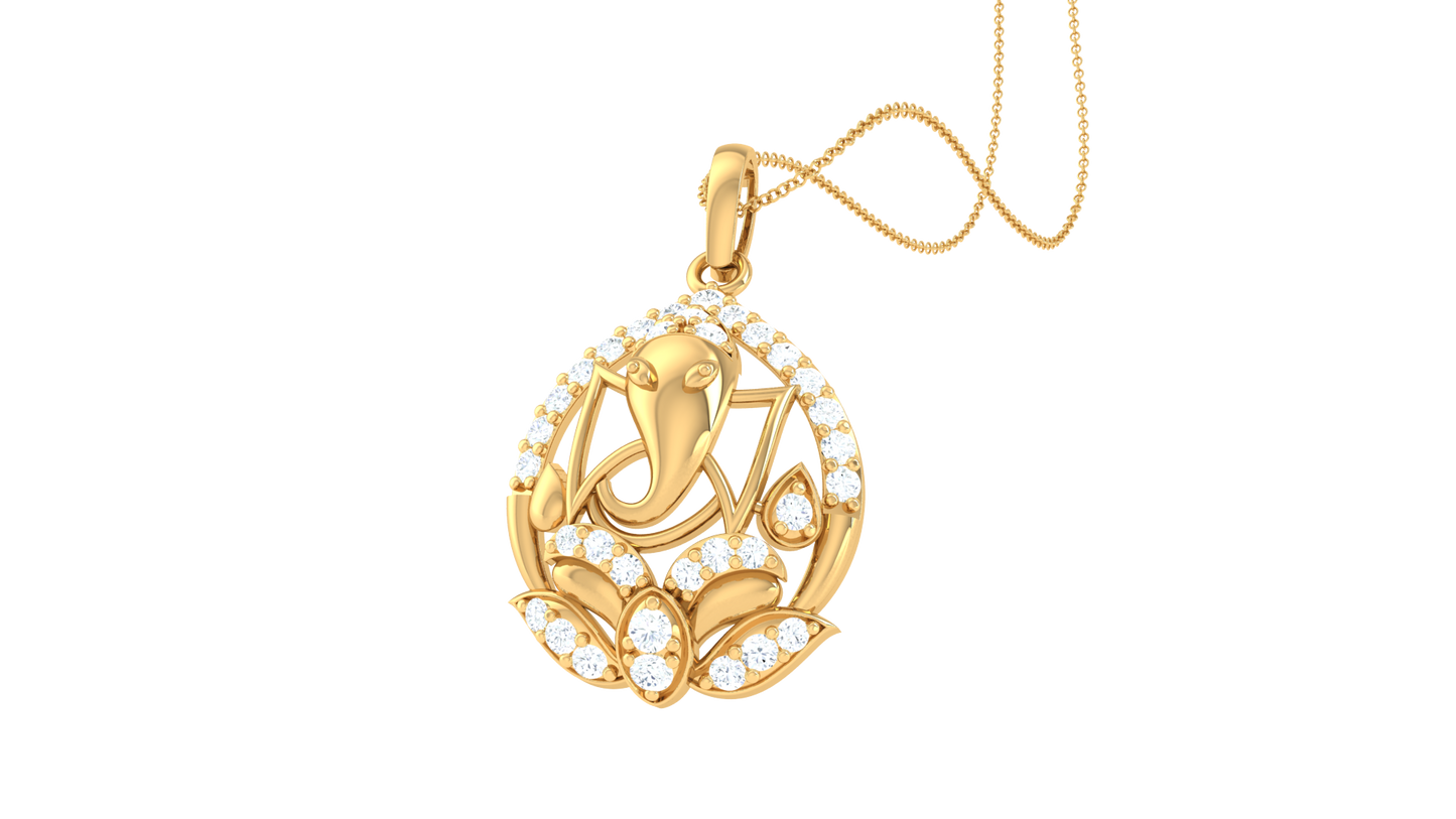 Divine Grace Shri Ganesha Pendant In Gold – 0.21 Ct Marquise-Cut Diamonds