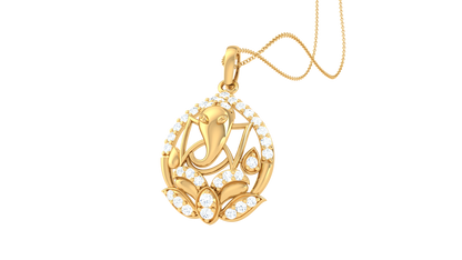 Divine Grace Shri Ganesha Pendant In Gold – 0.21 Ct Marquise-Cut Diamonds