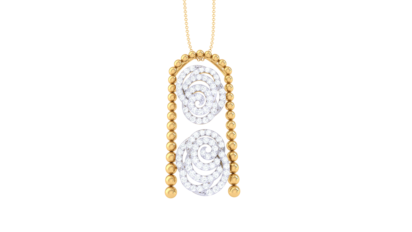 Twin Spiral Pendant In Gold – 0.56 Ct Pave Set Diamonds