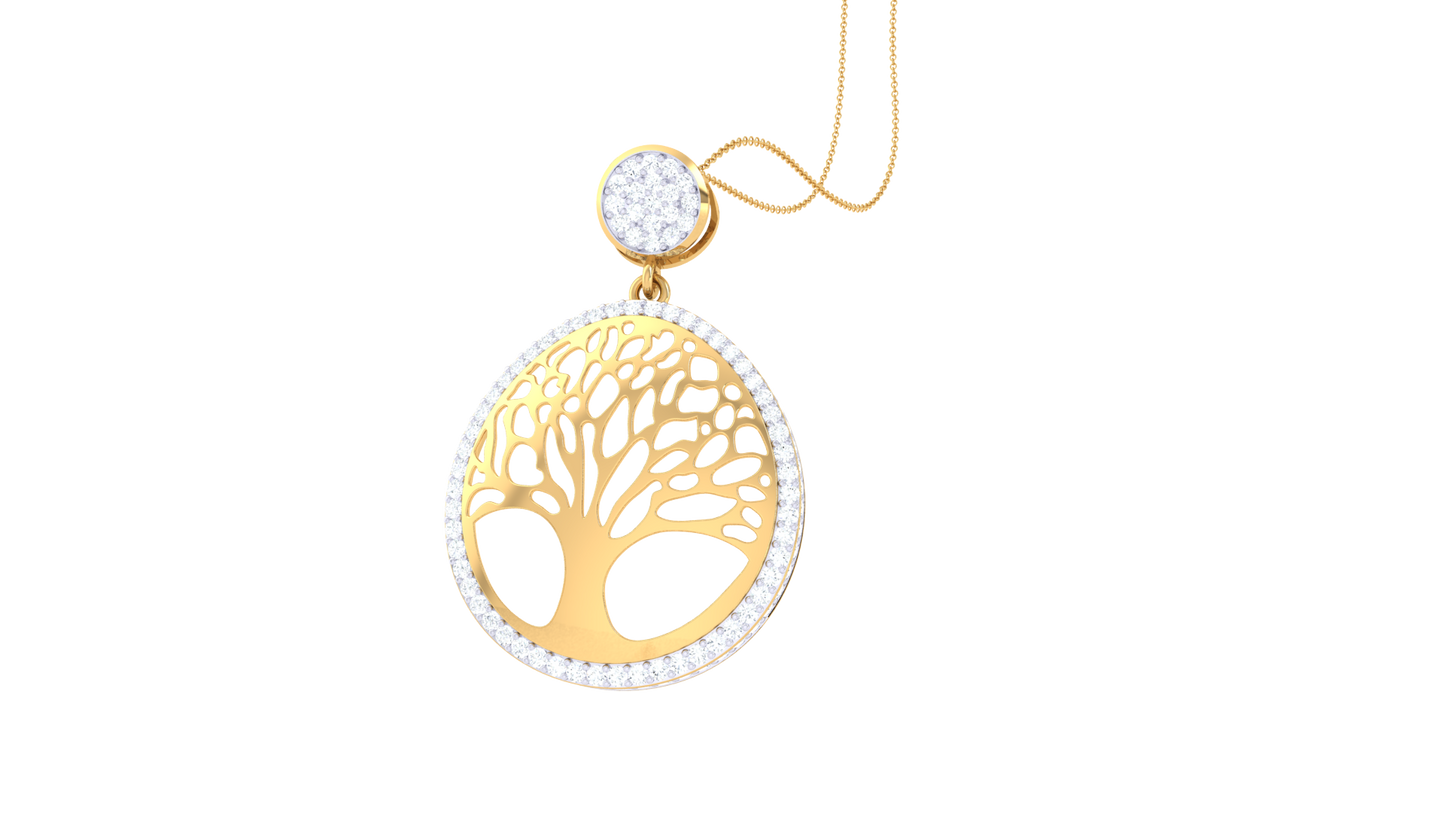 Tree of Life Oval Pendant In Gold - 0.79 Ct Diamond Halo