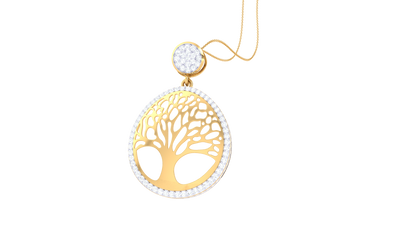 Tree of Life Oval Pendant In Gold - 0.79 Ct Diamond Halo
