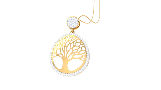 Tree of Life Oval Pendant In Gold - 0.79 Ct Diamond Halo