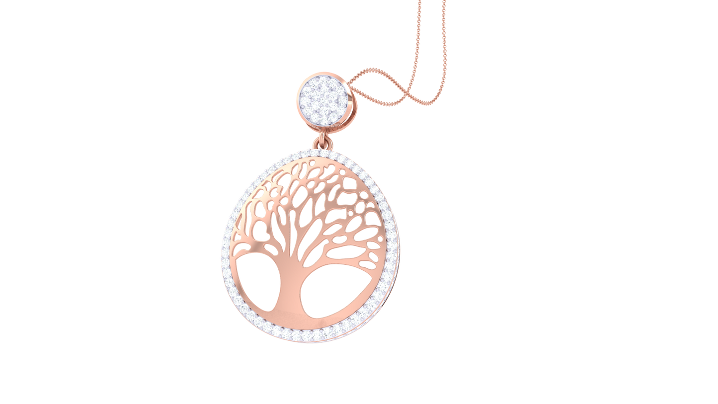 Tree of Life Oval Pendant In Gold - 0.79 Ct Diamond Halo