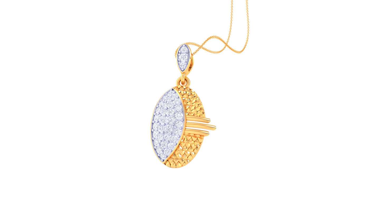 0.35 Ct Diamond Oval Pendant In Gold – Textured Brilliance and Timeless Elegance.