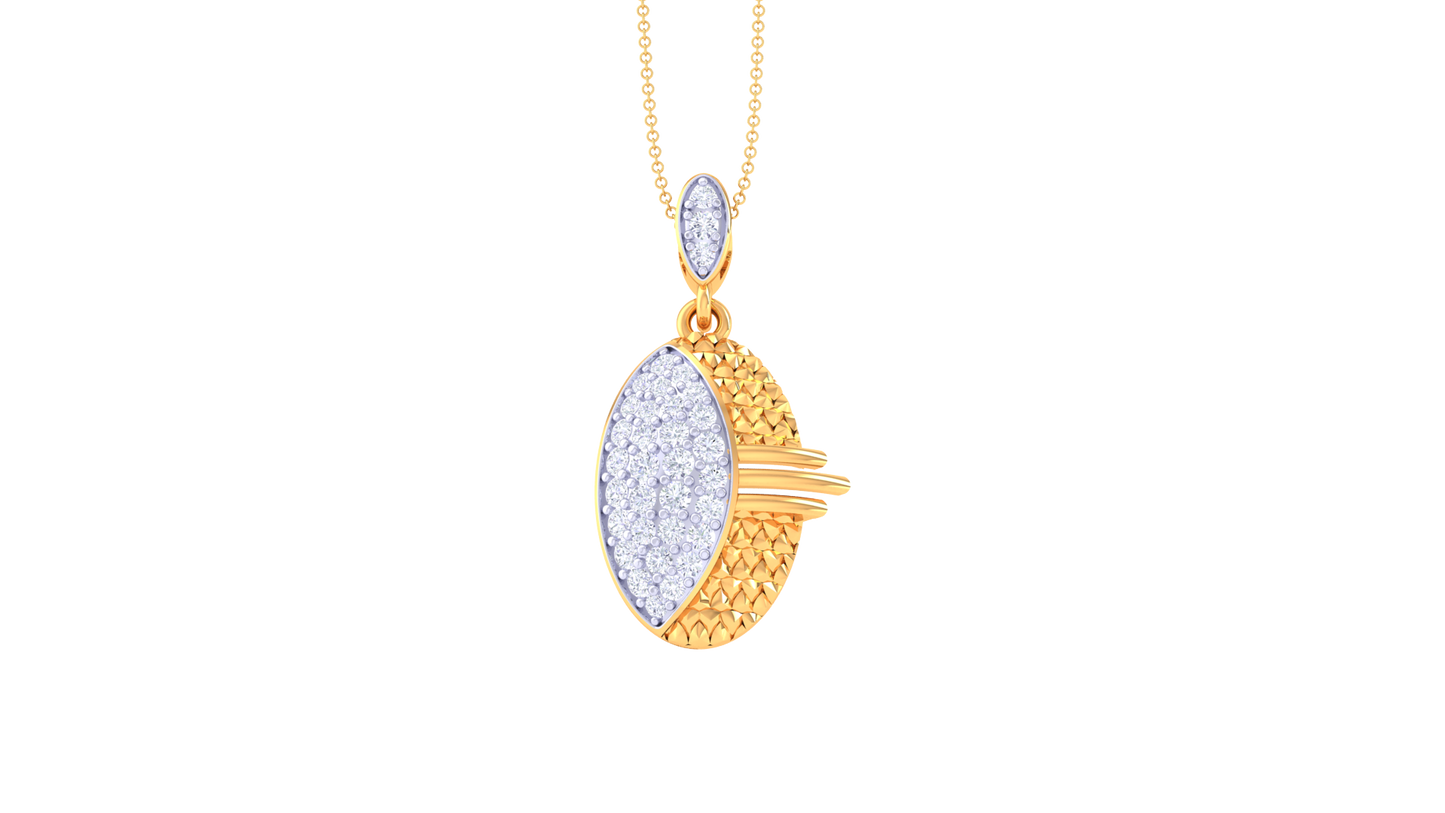 0.35 Ct Diamond Oval Pendant In Gold – Textured Brilliance and Timeless Elegance.