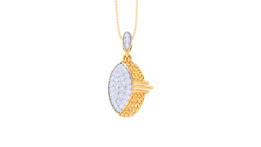 0.35 Ct Diamond Oval Pendant In Gold – Textured Brilliance and Timeless Elegance.
