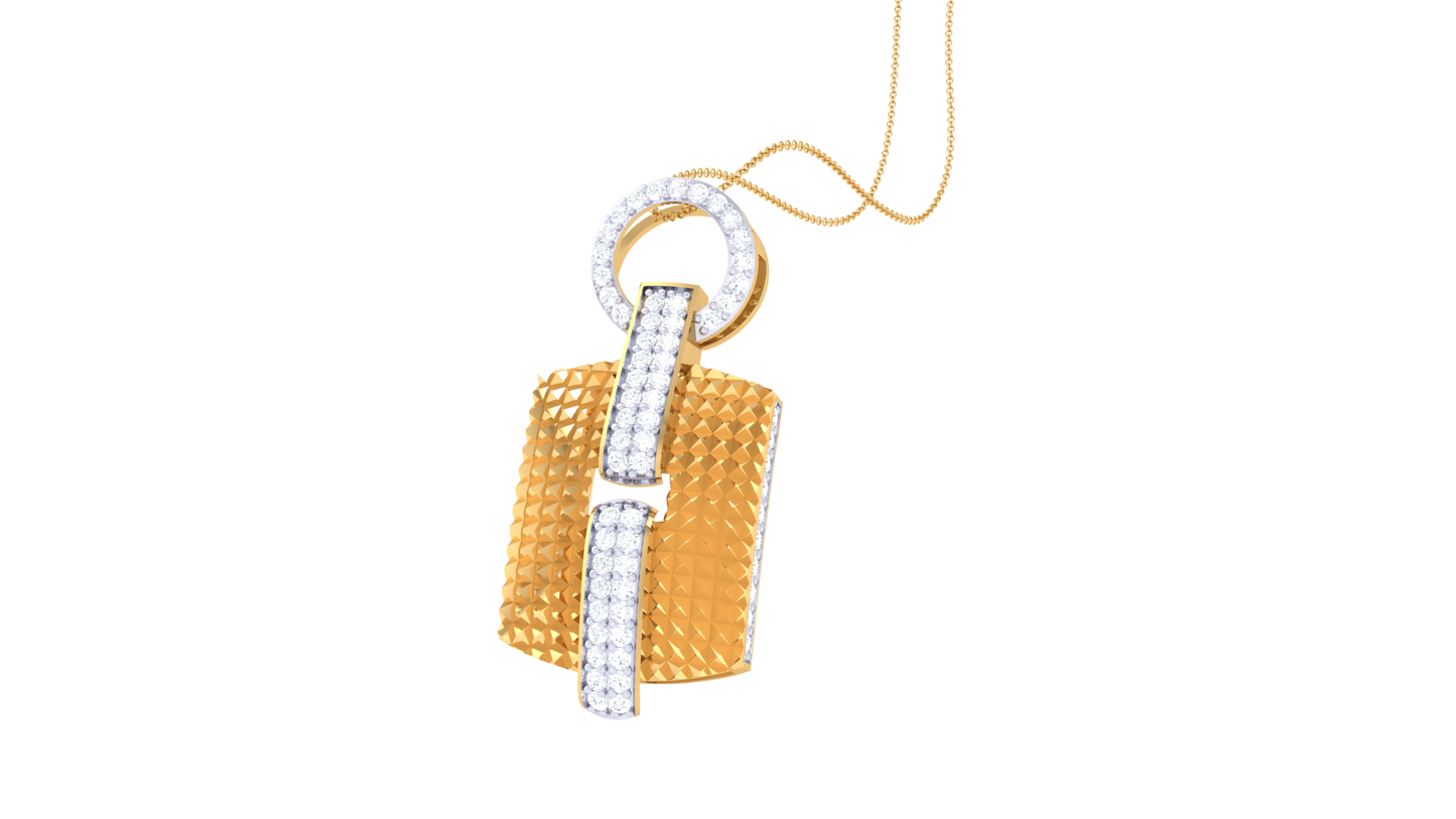Textured Plaque Gold Pendant - 0.53 Ct Diamond-Accented Bars