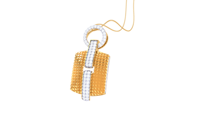 Textured Plaque Gold Pendant - 0.53 Ct Diamond-Accented Bars