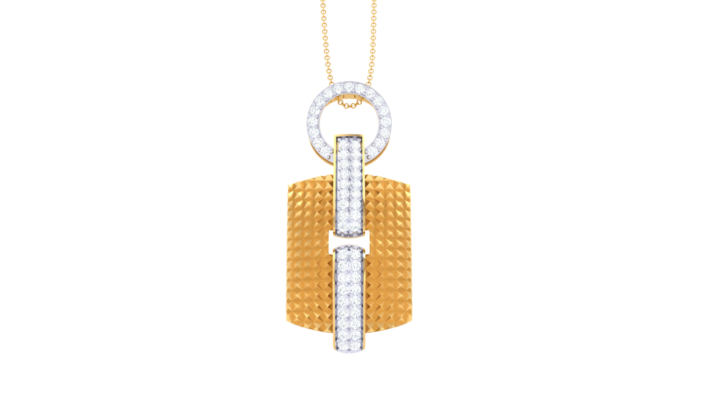 Textured Plaque Gold Pendant - 0.53 Ct Diamond-Accented Bars