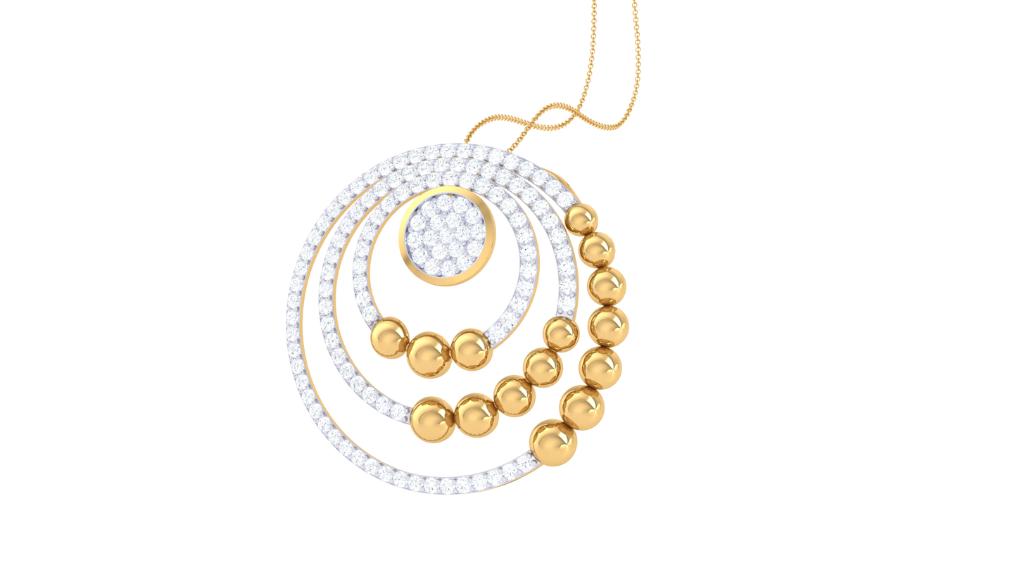 Radiant Circle Pendant With Gold Spheres - 1.01 Ct Dazzling Diamonds