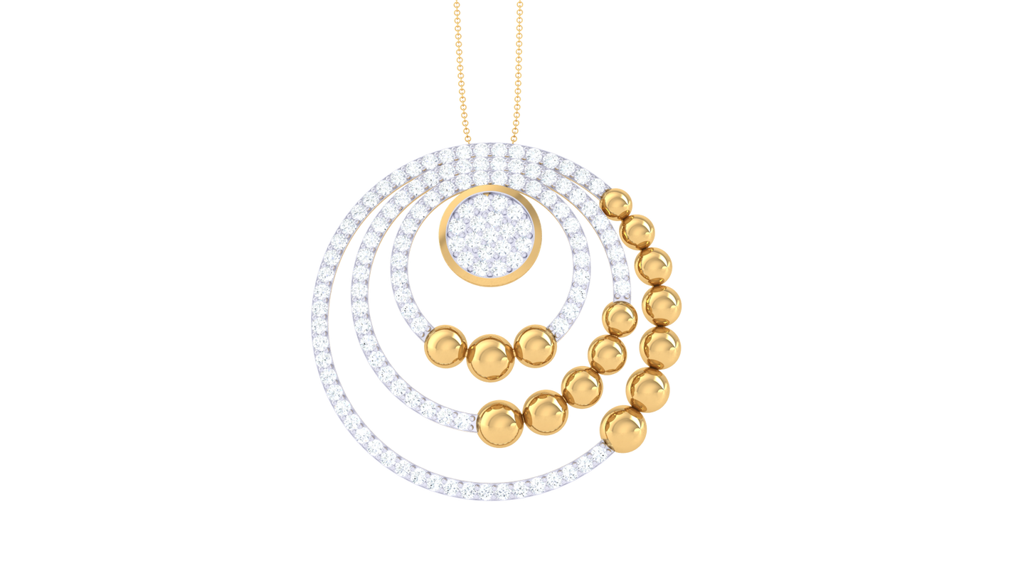 Radiant Circle Pendant With Gold Spheres - 1.01 Ct Dazzling Diamonds