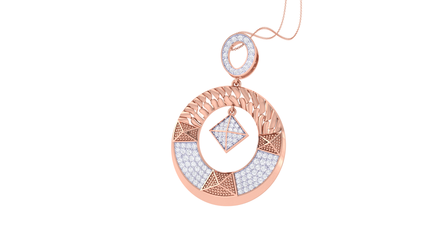 Cluster Circular Shape Rose Gold Pendent - 0.69 Ct Round Cut Diamonds