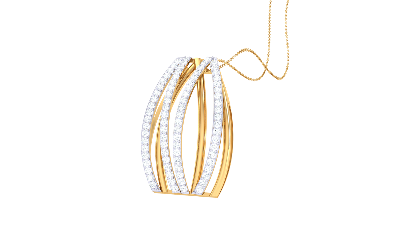 Curved Gold & Diamond Fan Pendant  – 0.53 Ct