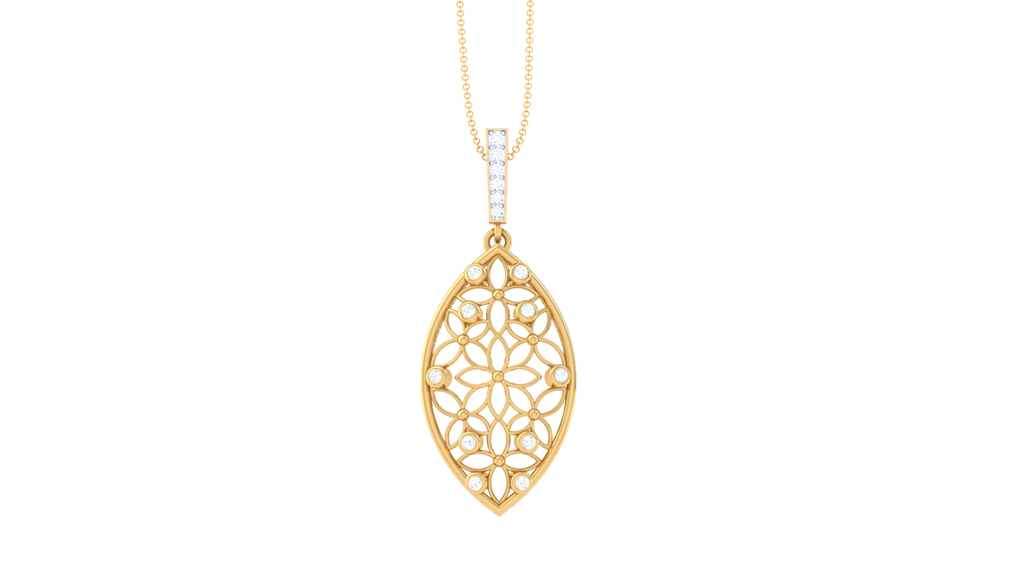 Lattice-Pattern Pendant In Gold – 0.38 Ct Brilliant Cut Diamonds