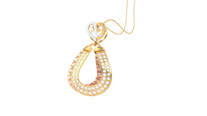 Mixed Gold Teardrop Pendant - 0.42 Ct Brilliant Cut Diamond Heart Accent