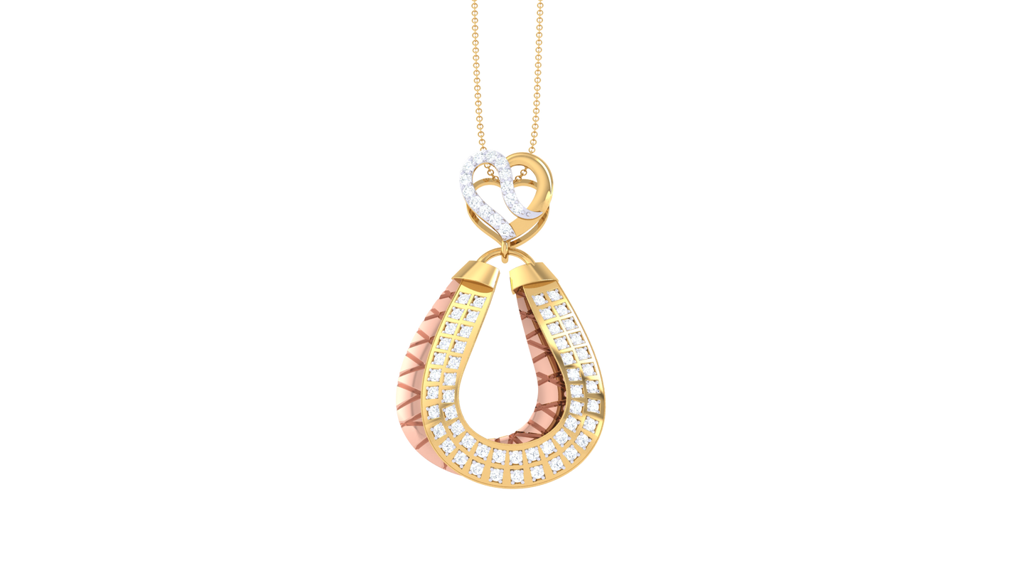 Mixed Gold Teardrop Pendant - 0.42 Ct Brilliant Cut Diamond Heart Accent
