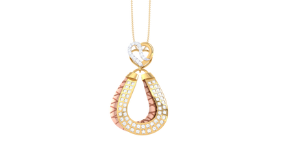 Mixed Gold Teardrop Pendant - 0.42 Ct Brilliant Cut Diamond Heart Accent
