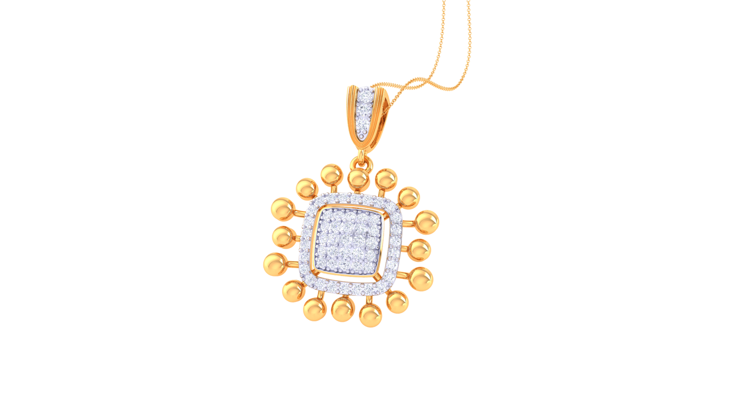 Sunburst Square Diamond Pendant In Gold - 0.49 Ct Brilliant Cut