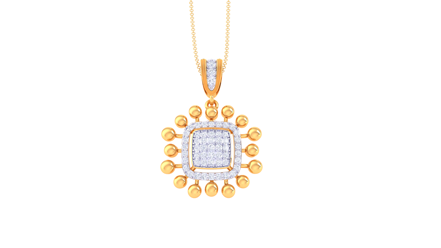 Sunburst Square Diamond Pendant In Gold - 0.49 Ct Brilliant Cut