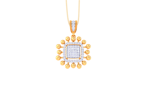 Sunburst Square Diamond Pendant In Gold - 0.49 Ct Brilliant Cut