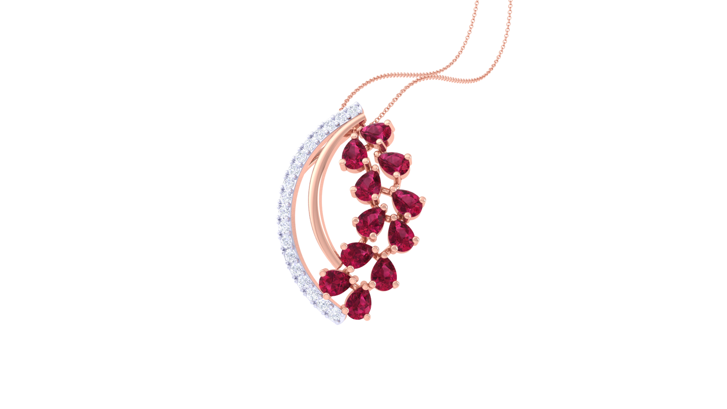 Curved Radiance Ruby Pendant In Gold – 0.22 Ct Dazzling Diamonds