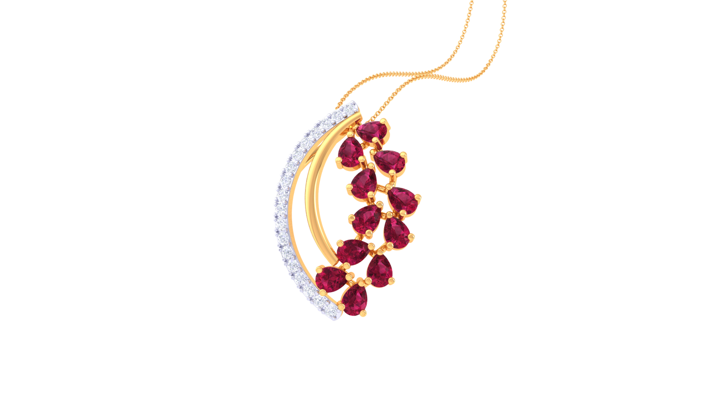 Curved Radiance Ruby Pendant In Gold – 0.22 Ct Dazzling Diamonds
