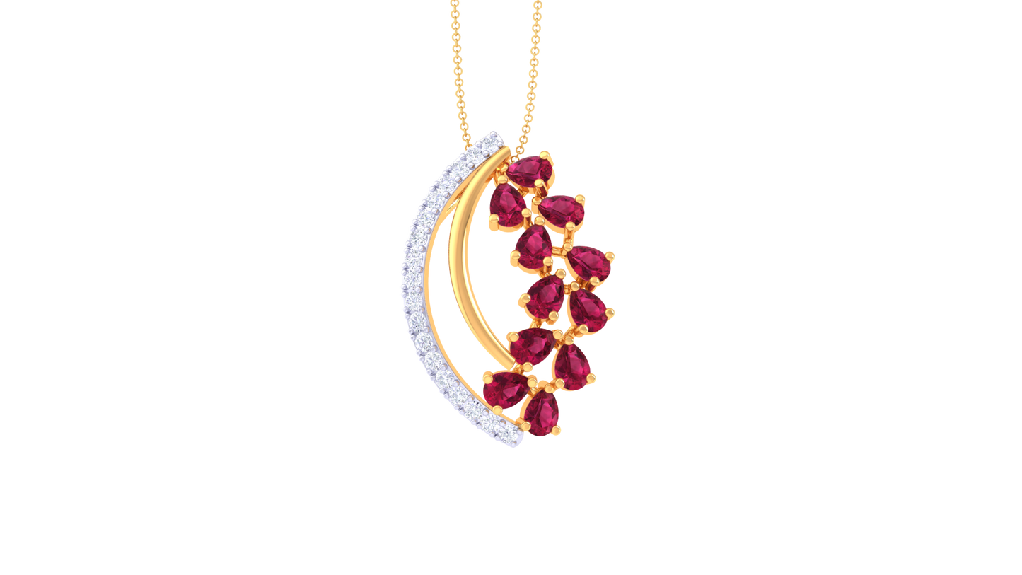 Curved Radiance Ruby Pendant In Gold – 0.22 Ct Dazzling Diamonds