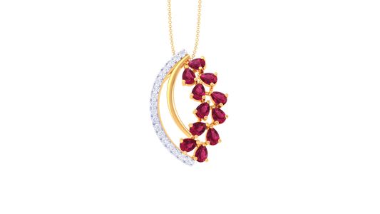 Curved Radiance Ruby Pendant In Gold – 0.22 Ct Dazzling Diamonds