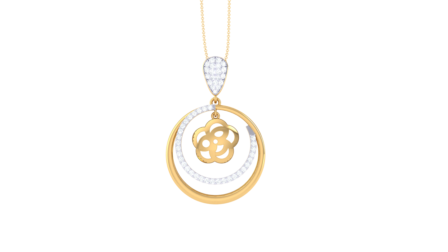Concentric Floral Pendant In Gold – 0.74 Ct Dazzling Diamonds