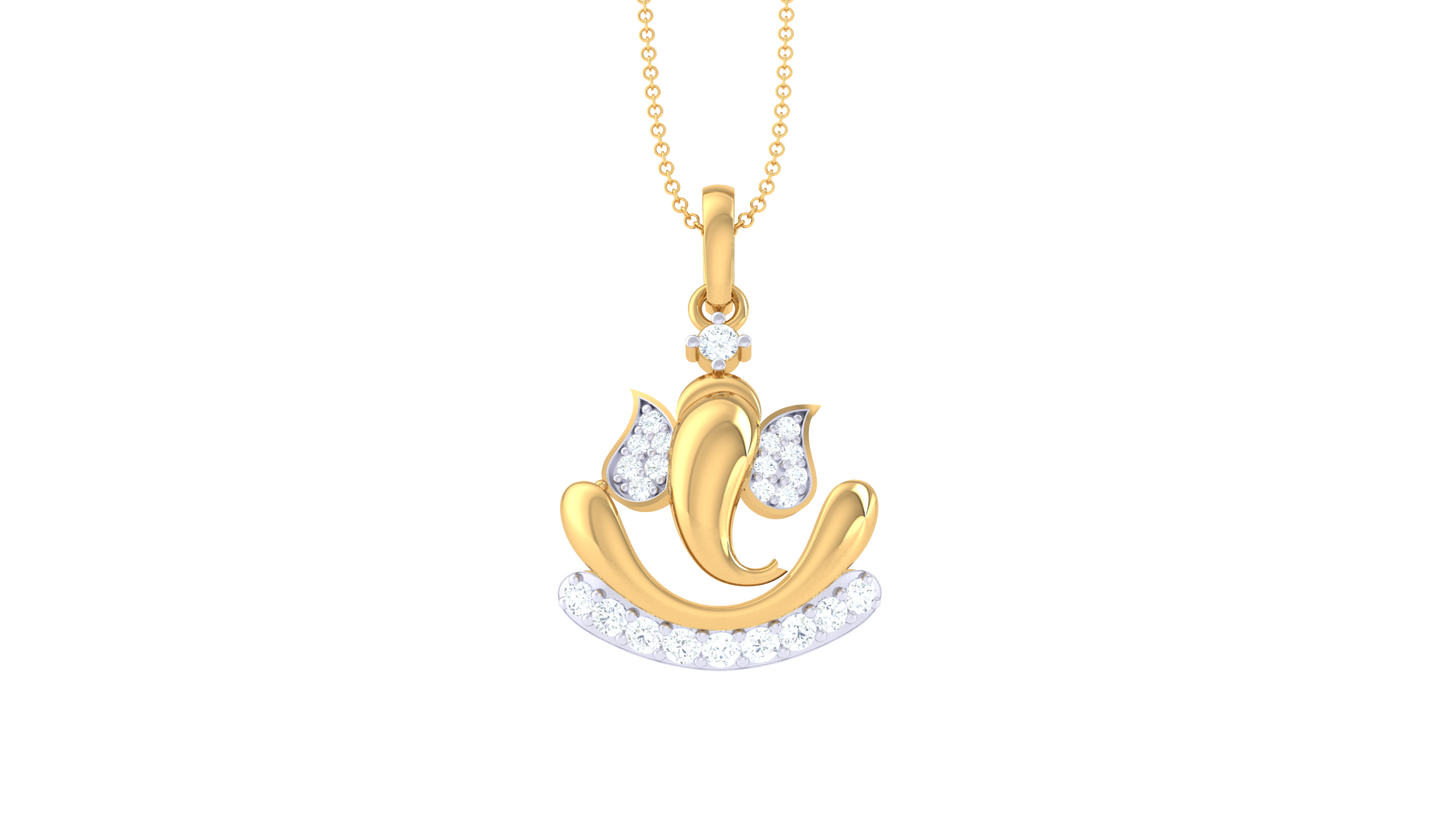 Mangal Murti Ganesha Pendant In Gold – 0.18 Ct Diamonds