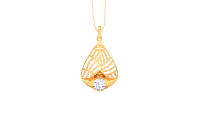 Golden Whisper Teardrop Pendant - 0.59 Ct Round Cut Diamond Sparkle