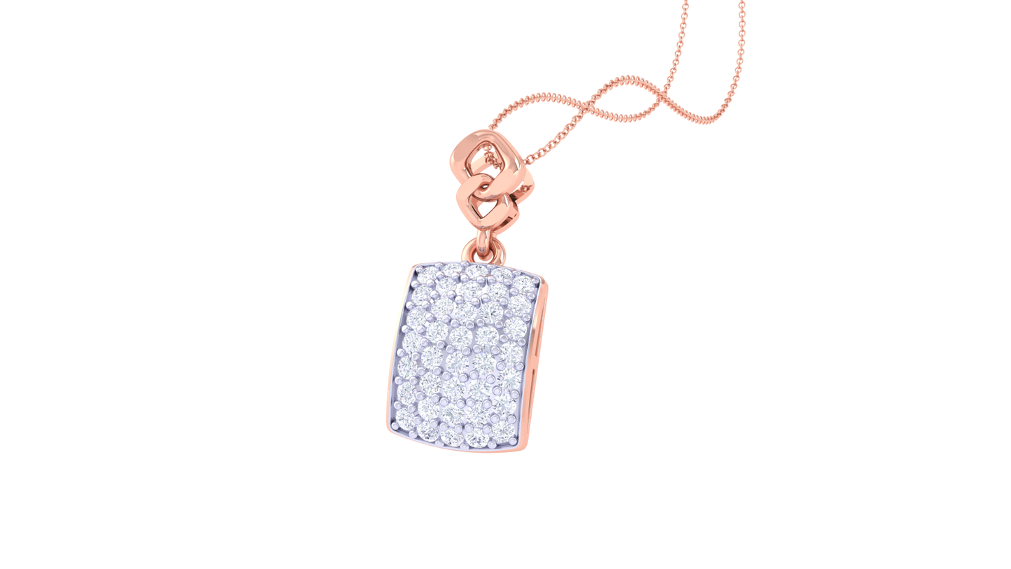 Twisted Rope Lustrous Gold Chain - 0.31 Ct Dazzling Diamond Grid Pendant