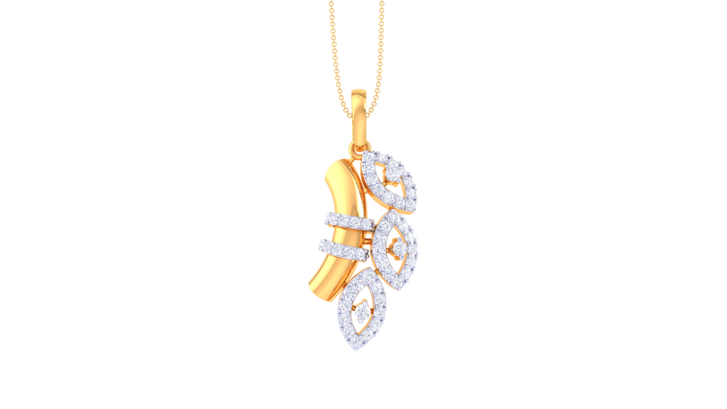 Leaf Cluster And Bar Pendant in Gold – 0.51 Ct Pave Set Diamonds