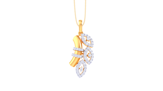 Leaf Cluster And Bar Pendant in Gold – 0.51 Ct Pave Set Diamonds