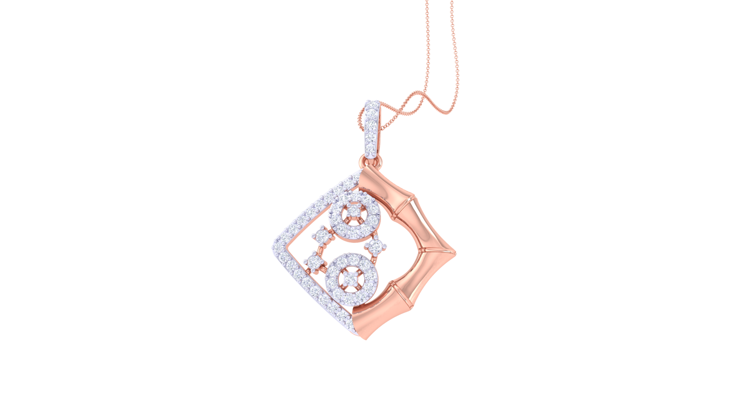 Bamboo Link & Geometry Pendant In Gold – 0.37 Ct Brillant Cut Diamonds