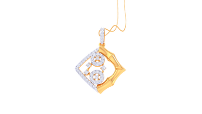Bamboo Link & Geometry Pendant In Gold – 0.37 Ct Brillant Cut Diamonds