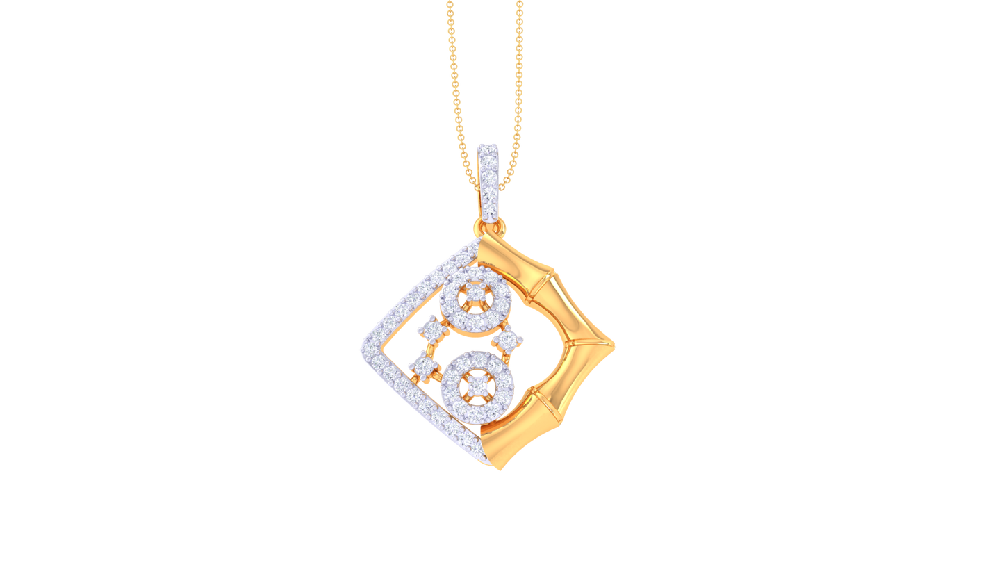 Bamboo Link & Geometry Pendant In Gold – 0.37 Ct Brillant Cut Diamonds