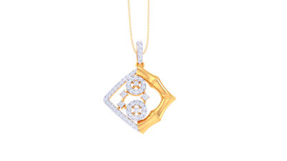 Bamboo Link & Geometry Pendant In Gold – 0.37 Ct Brillant Cut Diamonds