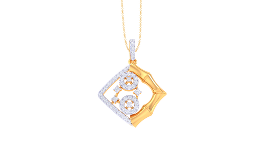 Bamboo Link & Geometry Pendant In Gold – 0.37 Ct Brillant Cut Diamonds